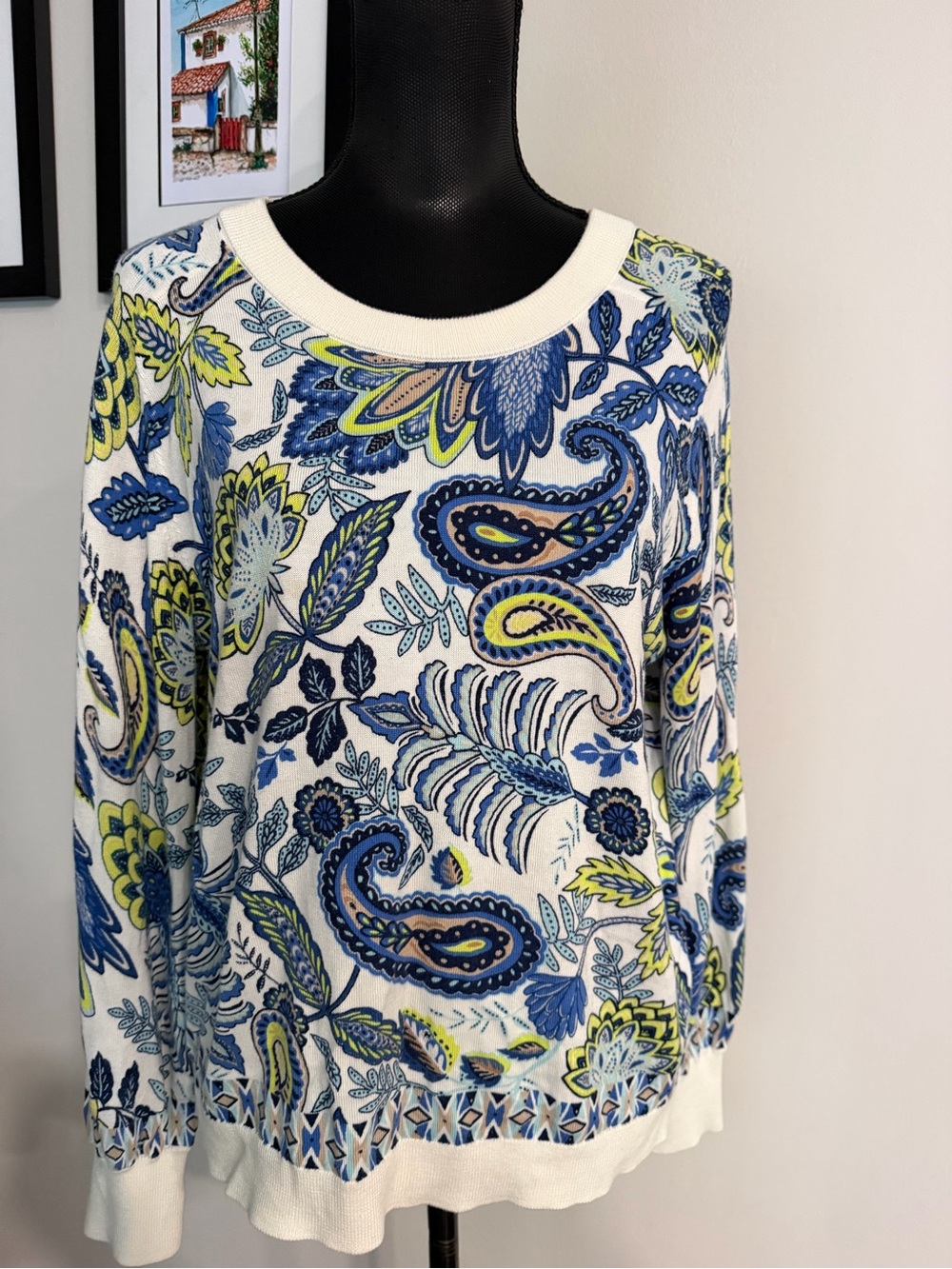 Talbots Women’s White and Light Blue Knit Sweater XP